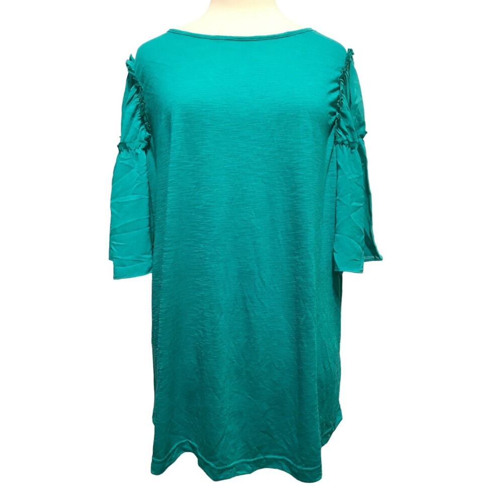 Ava & Viv Women's Plus Size 1X Ruffle Flared Sleeve Top Teal Mixed Media New